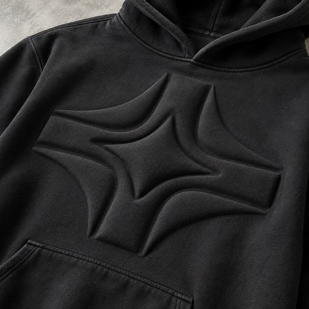 Tone on tone 3D embossing on custom heavyweight hoodie