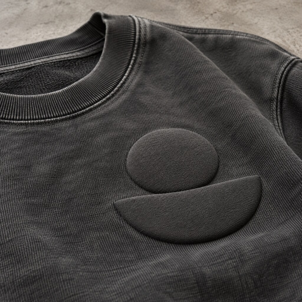 Raised puff printing detail on custom streetwear sweatshirt